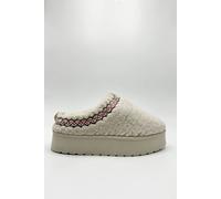 Miss Diva Ovellas Teddy Fabric Flatform Cosy Slippers In Beige Beige