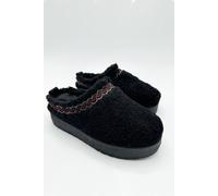 Miss Diva Ovellas Teddy Fabric Flatform Cosy Slippers In Black Black
