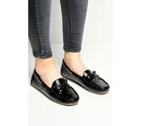 Miss Diva Padee Bow Detail Patterned Flat Slip-On Loafers In Black Black