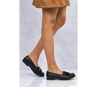 Miss Diva Radley Flat Fringe Toggle Patent Pu Loafer In Black Black 8