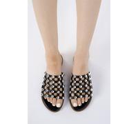 Miss Diva Shakira Stud Caged Detail Open Toe Flat Sliders In Black Black