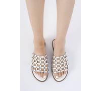 Miss Diva Shakira Stud Caged Detail Open Toe Flat Sliders In White White
