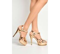 Miss Diva Tani High Platform T-Bar Metalic Ankle Strap Sandals In Rose Gold Rose Gold 6