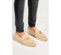 Miss Diva Tonya Charm Detail Slip-On Faux Suede Loafers In Beige Beige