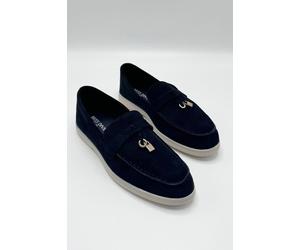 Miss Diva Tonya Charm Detail Slip-On Faux Suede Loafers In Black Black