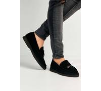 Miss Diva Tonya Charm Detail Slip-On Faux Suede Loafers In True Black True Black 3