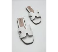 Miss Diva Women's California Faux Leather Open Toe Flat Sliders in White | Size: 4 Miss Diva White 4
