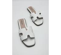 Miss Diva Women's California Faux Leather Open Toe Flat Sliders in White | Size: 8 Miss Diva White 8