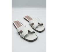 Miss Diva Women's California Faux Leather Textured PU Open Toe Flat Sliders in White | Size: 5 Miss Diva White 5