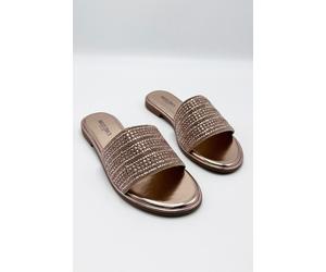 Miss Diva Women's Camille Diamante Embellished Strap Sliders in Rose Gold | Size: 3 Miss Diva Rose Gold 3