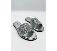 Miss Diva Women's Camille Diamante Embellished Strap Sliders in Silver | Size: 5 Miss Diva Silver 5