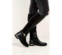 Miss Diva Women's Daphine Knee High Lock Detail PU Boots in Black | Size: 5 Miss Diva Black 5