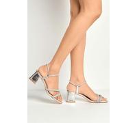Miss Diva Women's Silas Diamante Embellished Wide Fit Block Heel Sandals in Silver | Size: 4 Miss Diva Silver 4