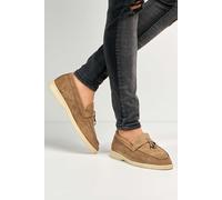 Miss Diva Women's Tonya Charm Detail Slip-On Faux Suede Loafers in Taupe | Size: 5 Miss Diva Taupe 5