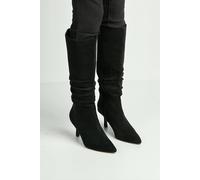 Miss Diva Zeli Low Kitten Heel Pointy Toe Rouch Calf Boots In Black Black 5