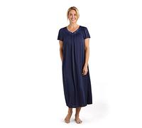 Miss Elaine Nightgown - Women's Long Tricot Nightgown, Short Flutter Sleeves, Comfortable Lightweight Fabric, Sleepwear, Navy, 2X