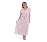 Miss Elaine Nightgown - Women's Long Tricot Nightgown, Short Flutter Sleeves, Comfortable Lightweight Fabric, Sleepwear, Pink, L