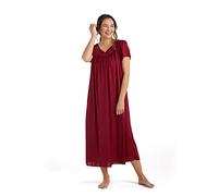 Miss Elaine Nightgown - Women's Long Tricot Nightgown, Short Flutter Sleeves, Comfortable Lightweight Fabric, Sleepwear, Dark Cherry, M