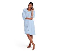 Miss Elaine Robe - Women's Nylon Tricot Short Button Robe, Side Pockets and 3/4 Sleeves, Bluebell, Large
