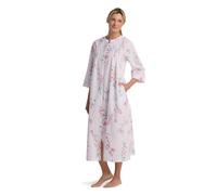 Miss Elaine Seersucker Short Robe, Short Sleeves, Snap Closure and Square Neckline, Pink Floral Stems on Wht, Medium