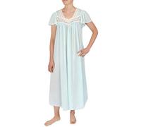 Miss Elaine Silk Essence Nightgown - Long Silky & Sheer Tricot Gown with Flutter Sleeves, Aqua, S
