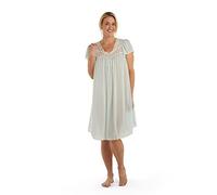 Miss Elaine Silk Essence Nightgown - Short Silky & Sheer Nylon Gown with Flutter Sleeves - Blue - Medium
