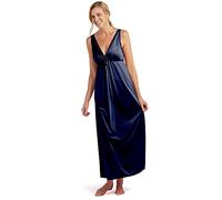 Miss Elaine Nightgown - Women's Silky Fitted Long Gown, Vintage Style, with a Deep V-Neckline - blue - 2X