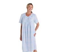 Miss Elaine Women's Seersucker ShortSleeve Short Robe, Blue/Mint/Yellow Plaid, Large