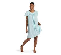 Miss Elaine Women's Short Tricot Nightgown, Flutter Sleeves and Premium Lightweight Fabric, Embroidered Neckline, Sea Foam, L