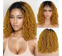 MISS FANCY Bob Short Blonde Wig 16 Inch Synthetic Hair 4x4 Embroidery Front Twist Dreadlock Wig for Black Women Afro Synthetic Curly Pre Cut Wig with P