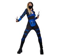MISS FANTASY Ninja Costume Set with Mask and Sai - Women's Exotic Apparel for Halloween, Blue L, Ninja Blue S