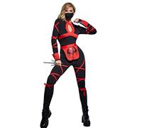 MISS FANTASY Ninja Costume Women Set with Ninja Mask Ninja Sai 2 Pcs Ninja Halloween Costume for Women Exotic Apparel, Red L, Medium