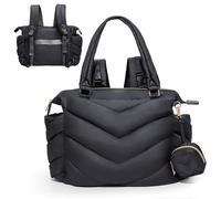 MISS FONG Baby Changing Bag Tote,Nappy Changing Bag Backpack with Pacifier Case, Puffer Mommy Maternity Backpack for Hospital,Tote Baby Bag with 10 Pockets,Convertible Diaper Bag for Travel, Black