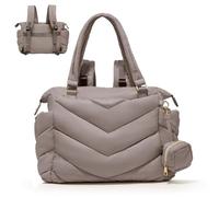 MISS FONG Baby Changing Bag Tote,Nappy Changing Bag Backpack with Pacifier Case,Puffer Mommy Maternity Tote for Hospital,Baby Backpack with 10 Pockets,Convertible Diaper Bag for Travel,Khaki