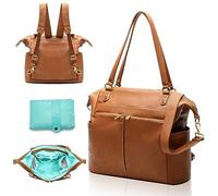 MISS FONG Baby Changing Bags Baby Bag Backpack Nappy Changing Bags Diaper Bag for Mom & Dad Multi-functional Leather Large Maternity Pregnancy Hospital Bags with Shoulder Strap & Changing Mat-Brown