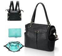 MISS FONG Baby Changing Bags Baby Changing Bag Backpack Nappy Changing Bags Multi-functional Leather Bag with Shoulder Strap & Changing Mat for Mom & Dad Large Capcity Water-proof Backpack-Black