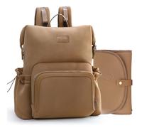 MISS FONG Changing Bag Backpack, Baby Bag Neoprene Baby Changing Bags Nappy Maternity Travel Bag Large Capacity with Changing Mat Stroller Backpack Insulated Pockets 12 Pockets for Mom & Dad-Brown