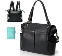 MISS FONG Leather Changing Backpack, Baby Backpack, Changing Backpack, Large Capacity with 13 Changing Bag Organiser, Changing Mat for Mum & Dad, Waterproof Backpack, Black