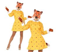 Smiffys Lady Fox Costume, Yellow with Dress, Attached Tail, Gloves & EVA Mask, F