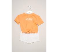 Miss Girl's Amalfi Coast Printed Tee & Linen Shorts in Orange | Size: 12 Years Miss Orange 12 Years