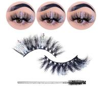 Miss Kiss 1 Pair Lashes with Color White and Rhinestone Silver Glitter Diamond Eyelashes 3D Sparkly Faux Mink False Eyelash Unique Design Manga Fairy Fake Eye Lash 18 MM