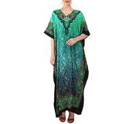 Miss Lavish Green Elegant Kaftan Dresses for Women - Versatile Beach Coverups Plus Size African Dubai & Moroccan Kaftans - Ideal for Loungewear & Swimwear Modern Caftans Long Dresses (101-Teal M)
