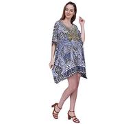 Miss Lavish London Black Short Kaftan For Women Dress Short Caftans For Women Plus Size Kaftan Tunic Tops Summer Beach Clothing Mini Cover Ups For Ladies, V Neck Short Sleeve Vacation Swimsuit - XL