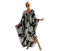Miss Lavish London Floral Plus Size Kaftan Dresses for Women- Beach Swimsuit Cover Up Batwing Sleeve Mumu Sundresses 2025 Vacation - African Kaftans Long Moroccan Caftan Dress -Black-Palm, 3XL