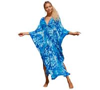 Miss Lavish London Floral Plus Size Kaftan Dresses for Women- Beach Swimsuit Cover Up Batwing Sleeve Sundresses 2025 Vacation - Moo Moos Kaftans Long Moroccan Caftan Dress -Indigo, Medium