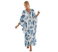 Miss Lavish London Floral Plus Size Kaftan Dresses for Women- Beach Swimsuit Cover Up Batwing Sleeve Mumu Sundresses 2025 Vacation - African Kaftans Long Moroccan Caftan Dress -Blue-Feather, XL