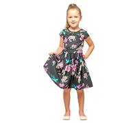 Miss Lavish London Girls Vintage Style Dress with Peter Pan Collar, Trendy Short Sleeve & Flared Skirt, Great for Birthdays, Family Gatherings, Boho Design, Casual Outings, Ages 11-12 Years, Black