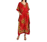 Miss Lavish London Kaftan Dresses for Women Beach Coverups Plus Size African & Dubai Kaftans Ideal for Loungewear & Swimwear-Red, S
