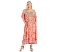 Miss Lavish London Kaftan Dresses For Women Beach Coverups Plus Size Summer Caftan Maxi Dress, Red African Print Resort Wear With Batwing Sleeves, Side Slit & Pockets, Swimwear Dress, Resort Wear - XL