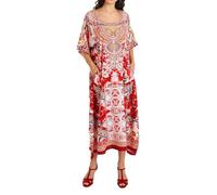 Miss Lavish London Kaftan Dresses For Women Beach Coverups Plus Size Summer Caftan Maxi Dress, Red African Print Resort Wear With Batwing Sleeves, Side Slit & Pockets, Swimwear Dress, Resort Wear, 3XL
